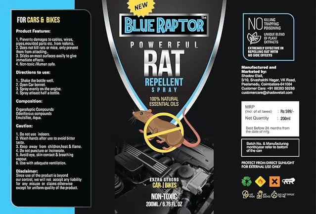 Blue Raptor Rat Repellent Spray for Cars – Powerful Rodent Protection